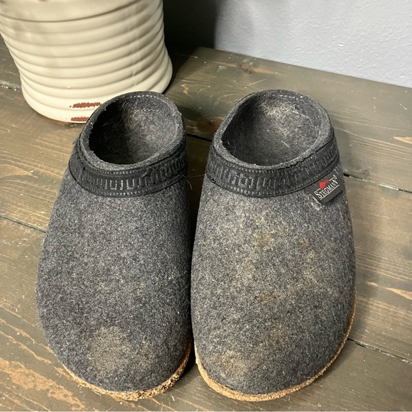 Stegmann Wool Clogs Size 6 Women Grey cork Slip-on cozy warm fall winter - Picture 2 of 10